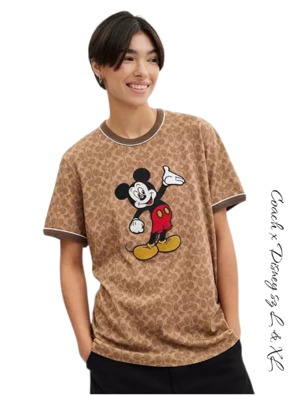 NWT Disney X Coach Signature Mickey Mouse T-Shirt sz L & XL Tan
